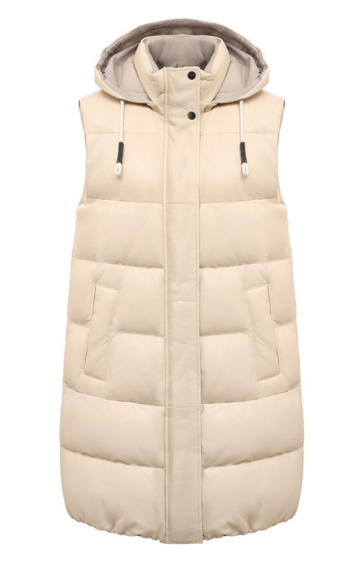 Пуховый кожаный жилет Brunello Cucinelli MPNPI9624P Кремовый MPNPI9624P