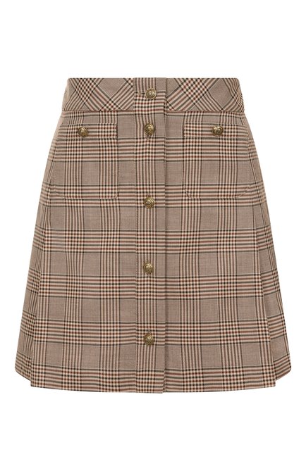 Женская юбка из хлопка и шерсти THE KOOPLES бежевого цвета, арт. FJUP30030K | Фото 1 (Материал внешний: Шерсть, Хлопок; Драгоценные камни: Проставлено; Длина Ж (юбки, платья, шорты): Мини; Материал сплава: Проставлено)