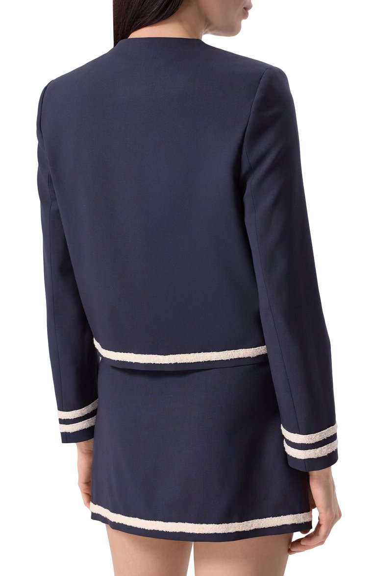Женский шерстяной жакет MSGM синего цвета, арт. 3841MDG02/257127 | Фото 8 (Длина (для топов): Стандартные; Драгоценные камни: Проставлено; Рукава: Длинные; Материал внешний: Шерсть; Материал сплава: Проставлено; Женское Кросс-КТ: Жакет-одежда; 1-2-бортные: Однобортные; Кросс-КТ: костюм; Стили: Ретро)