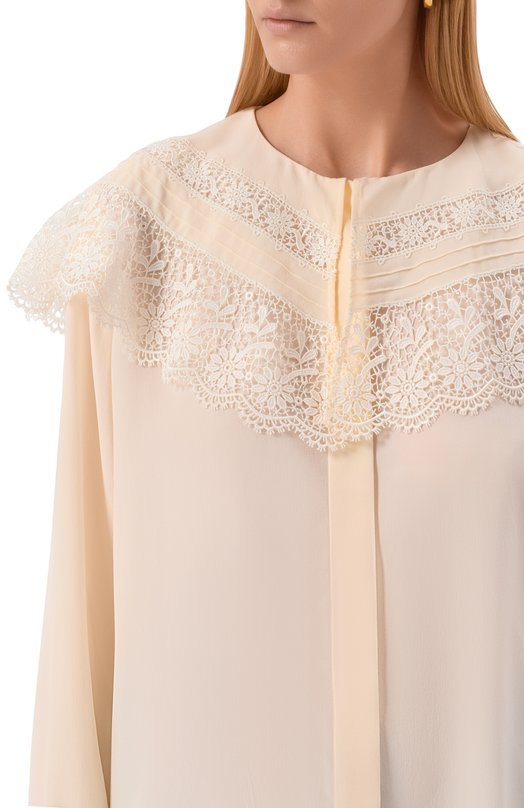 Шелковая блузка Chloé CH25AHT56077 Кремовый  CH25AHT56077 Фото 5