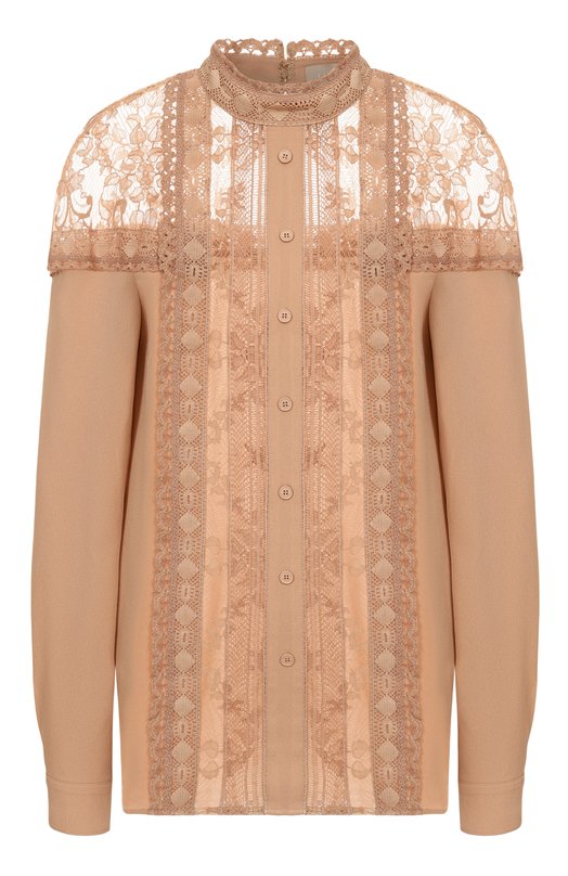 Блузка из хлопка и шелка Elie Saab T0163NS25/SIL01 Бежевый T0163NS25/SIL01