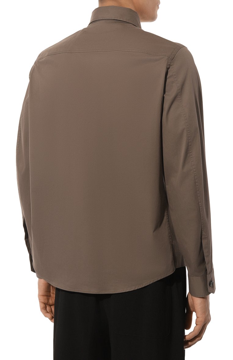 Мужская хлопковая рубашка ZEGNA хаки цвета, арт. UDV16A7/S0T8 | Фото 4 (Материал внешний: Хлопок; Длина (для топов): Стандартные; Рукава: Длинные; Воротник: Кент; Случай: Повседневный; Принт: Однотонные; Манжеты: На пуговицах; Стили: Кэжуэл)
