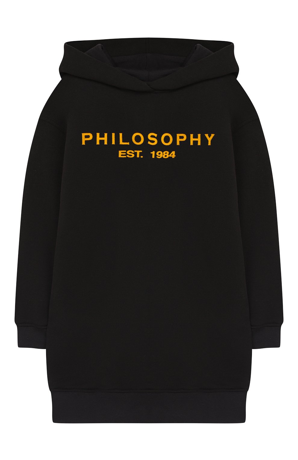 Хлопковое мини-платье с капюшоном PHILOSOPHY DI LORENZO SERAFINI KIDS черного цвета по цене 16450 руб., арт. PJAB18/FE144/TH008/XXS-XS, фото 1 Хлопковое мини-платье с капюшоном PHILOSOPHY DI LORENZO SERAFINI KIDS, арт. PJAB18/FE144/TH008/XXS-XS, фото 1