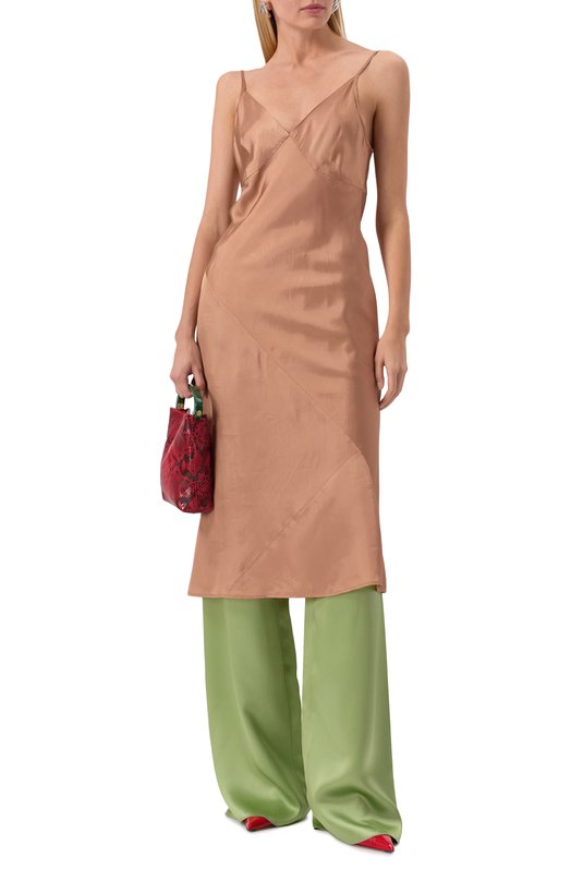 Атласное платье Dries Van Noten 251-011000-1427 Бежевый  251-011000-1427 Фото 2