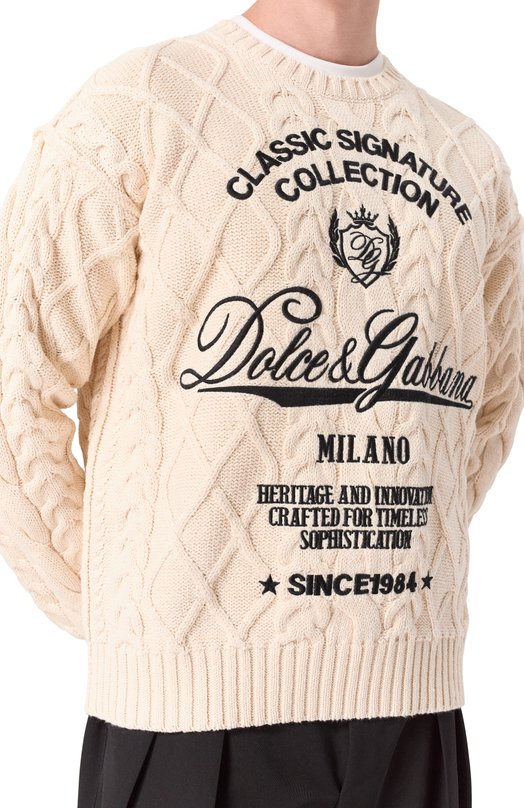 Хлопковый свитер Dolce & Gabbana GXX37Z/JGMFL Бежевый  GXX37Z/JGMFL Фото 5