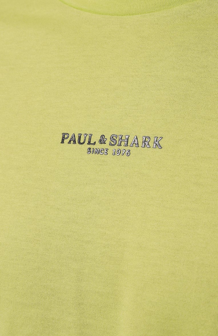 Мужская хлопковая футболка PAUL&SHARK салатового цвета, арт. 24411113 | Фото 5 (Длина (для топов): Стандартные; Материал внешний: Хлопок; Рукава: Короткие; Драгоценные камни: Проставлено; Материал сплава: Проставлено; Стили: Кэжуэл; Принт: Без принта)