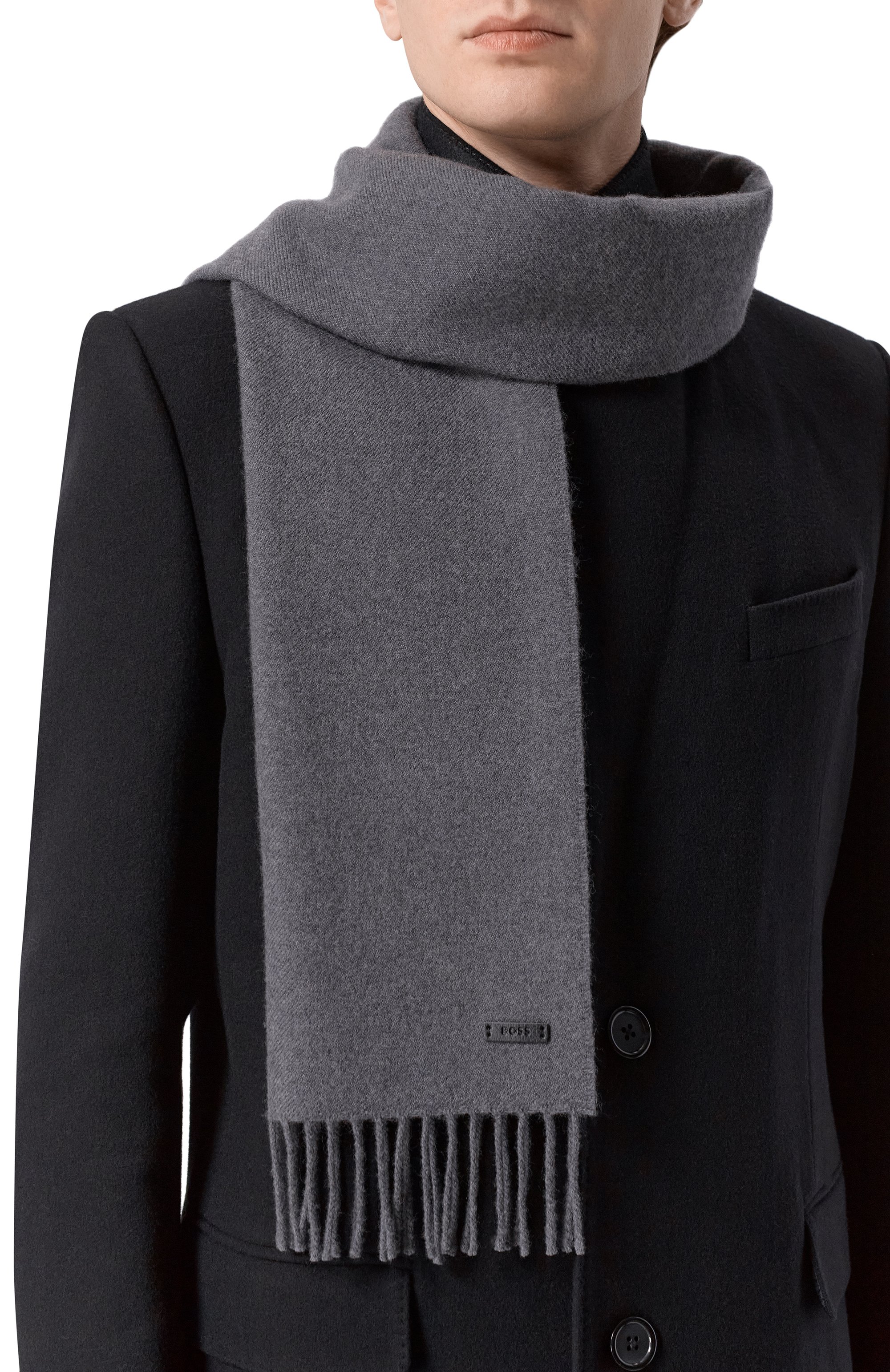 Шерстяной шарф BOSS серого цвета по цене 11950 руб., арт. 50517218, фото 2 Шерстяной шарф BOSS, арт. 50517218, фото 2