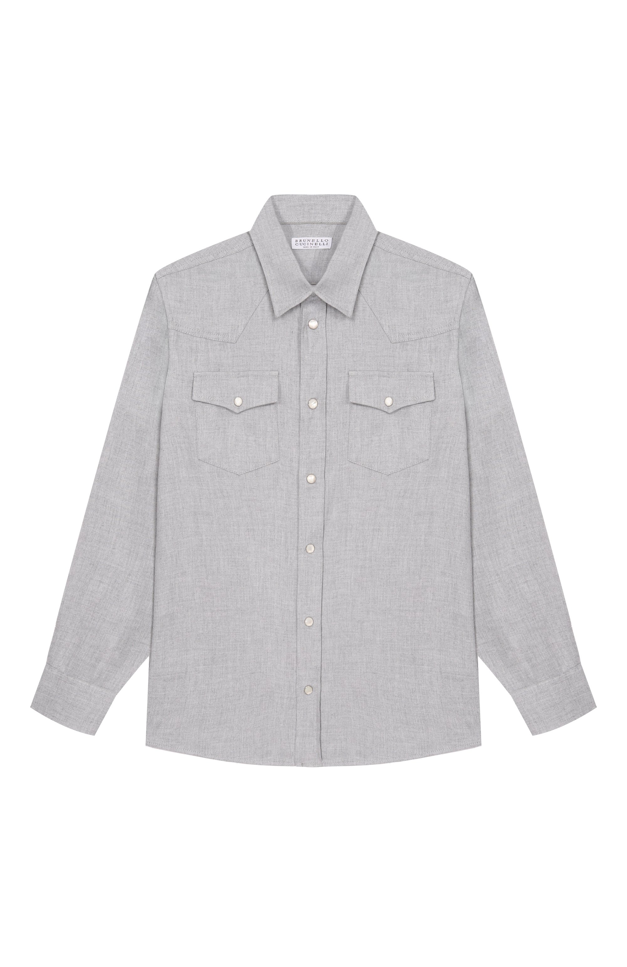 Рубашка из хлопка и лиоцелла BRUNELLO CUCINELLI серого цвета по цене 54250 руб., арт. BY637C360C, фото 1 Рубашка из хлопка и лиоцелла BRUNELLO CUCINELLI, арт. BY637C360C, фото 1