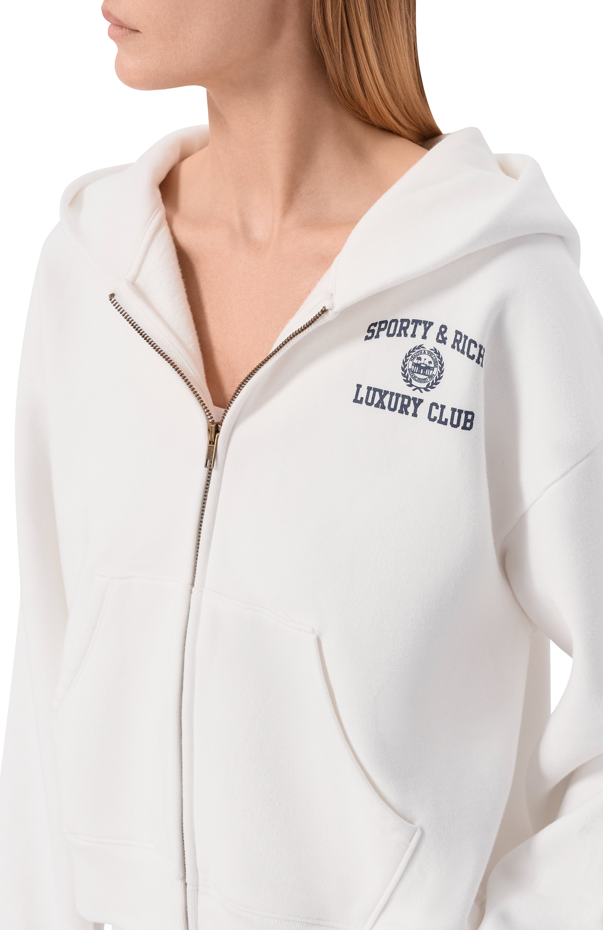 Хлопковая толстовка luxury club SPORTY AND RICH, арт. ST0957842WH01/S&R LUXURY CLUB ZIPPED H00DIE, фото 5