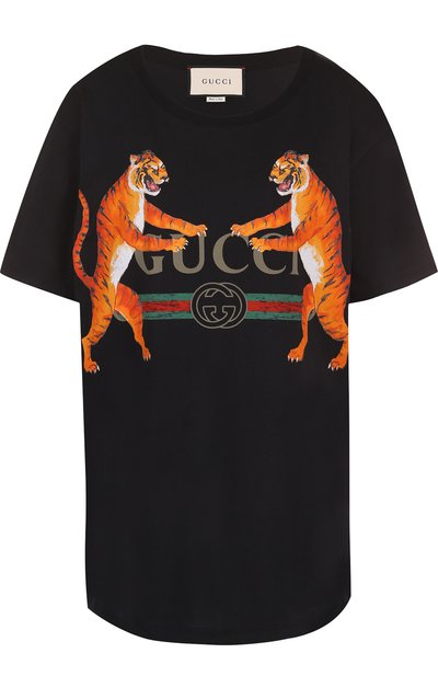 Женская хлопковая футболка свободного кроя с принтом GUCCI, арт. 492347/X3L16