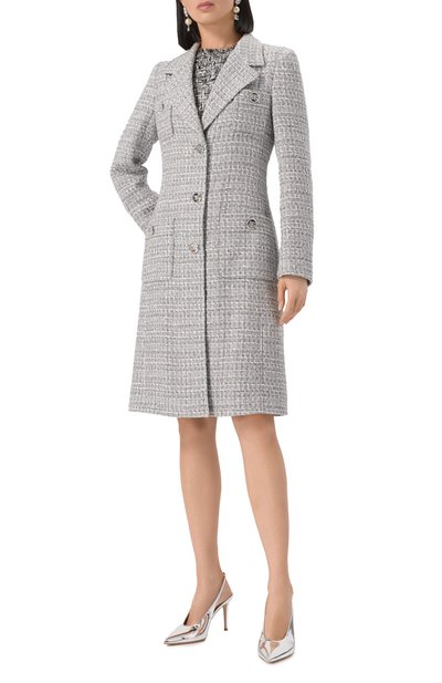 Твидовое пальто DOLCE & GABBANA светло-серого цвета по цене 499500 руб., арт. F0F1ST/FQ0AB, фото 3 Твидовое пальто DOLCE & GABBANA, арт. F0F1ST/FQ0AB, фото 3