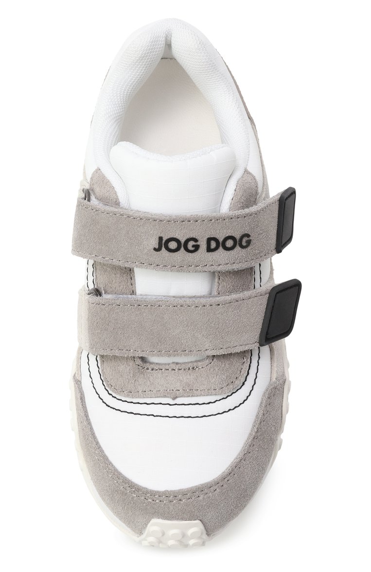 Детские замшевые кроссовки JOG DOG светло-серого цвета, арт. 01088KU2-003 | Фото 4 (Материал внутренний: Текстиль; Нос: Не проставлено; Материал внешний: Замша; Стили: Классический; Кросс-КТ: велькро; Автоматизация состава: Проставлено)