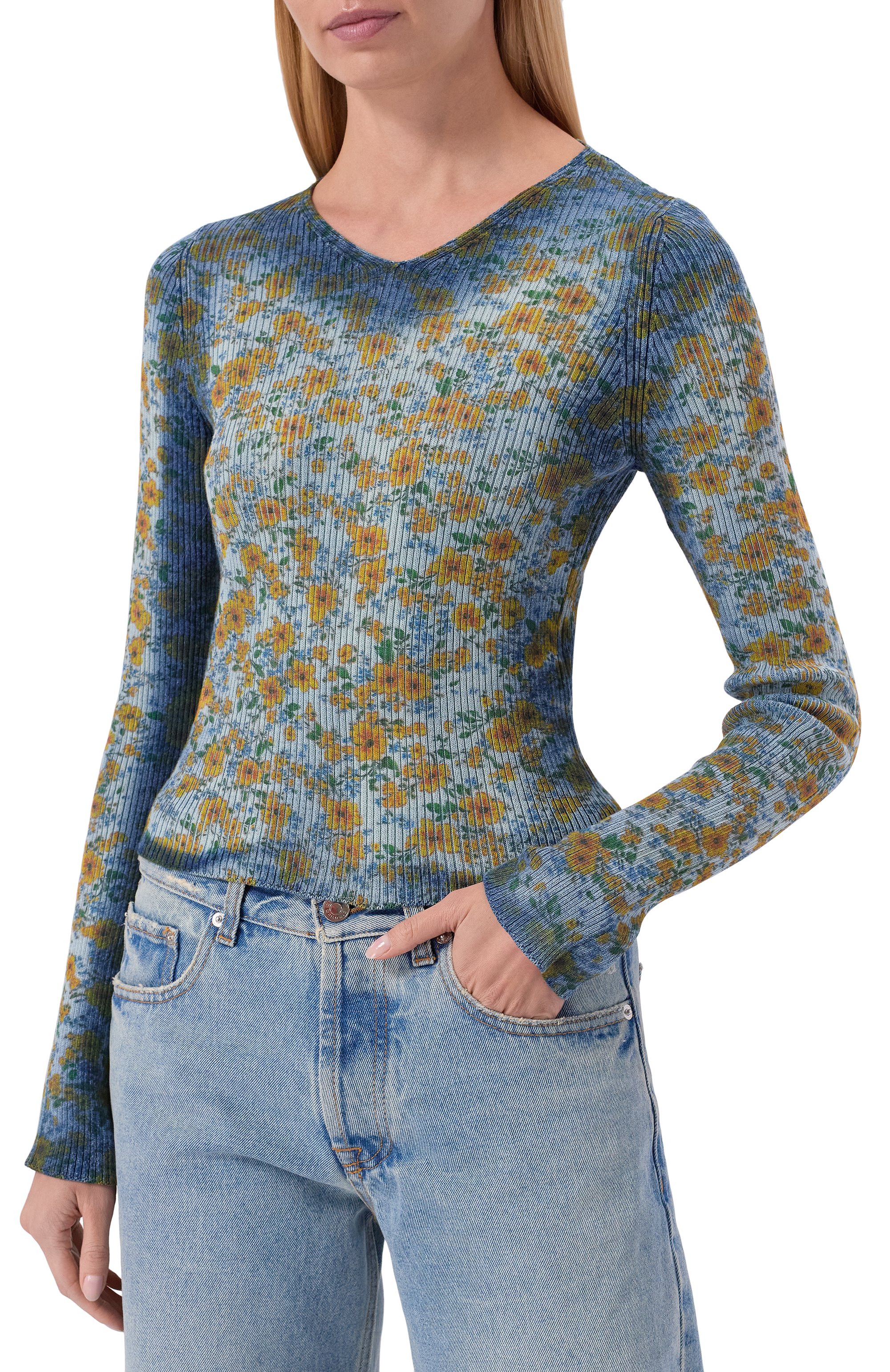 Хлопковый пуловер DIESEL голубого цвета по цене 59400 руб., арт. A23697/0EGED, фото 3 Хлопковый пуловер DIESEL, арт. A23697/0EGED, фото 3