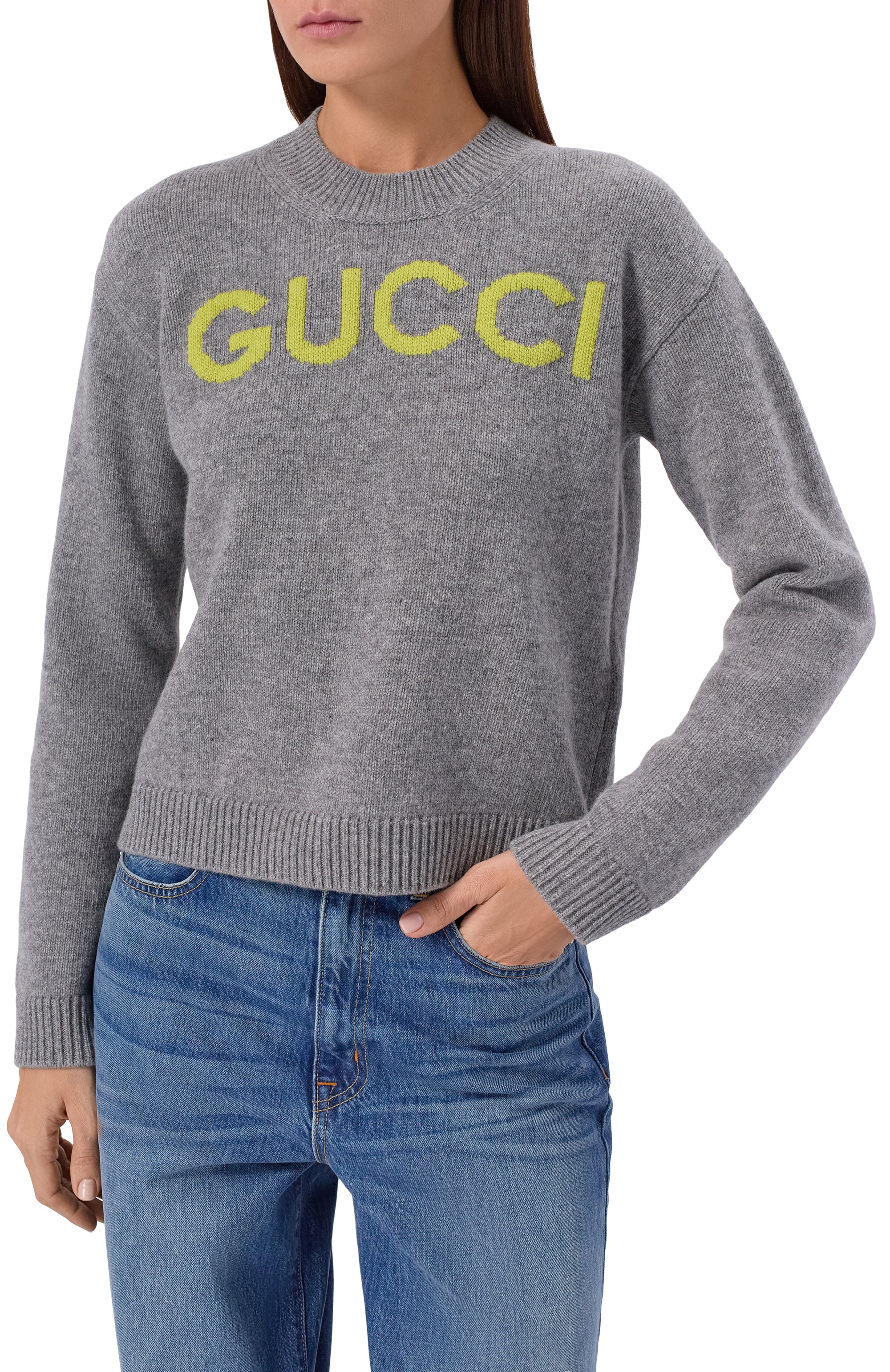 Шерстяной свитер GUCCI серого цвета по цене 194500 руб., арт. 770072/XKEBC, фото 3 Шерстяной свитер GUCCI, арт. 770072/XKEBC, фото 3