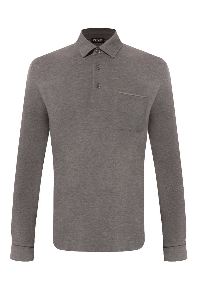 Мужское хлопковое поло ZEGNA серого цвета, арт. UD392A7/D757 | Фото 1 (Длина (для топов): Стандартные; Рукава: Длинные; Материал внешний: Хлопок; Застежка: Пуговицы; Стили: Кэжуэл; Принт: Без принта; Мужское Кросс-КТ: Футболка-одежда)