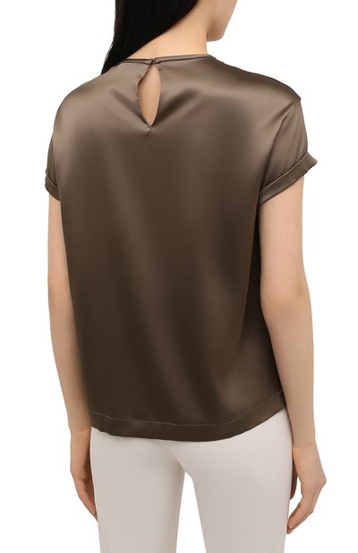 Шелковый топ BRUNELLO CUCINELLI хаки цвета по цене 96350 руб., арт. M0C59DE310, фото 4 Шелковый топ BRUNELLO CUCINELLI, арт. M0C59DE310, фото 4