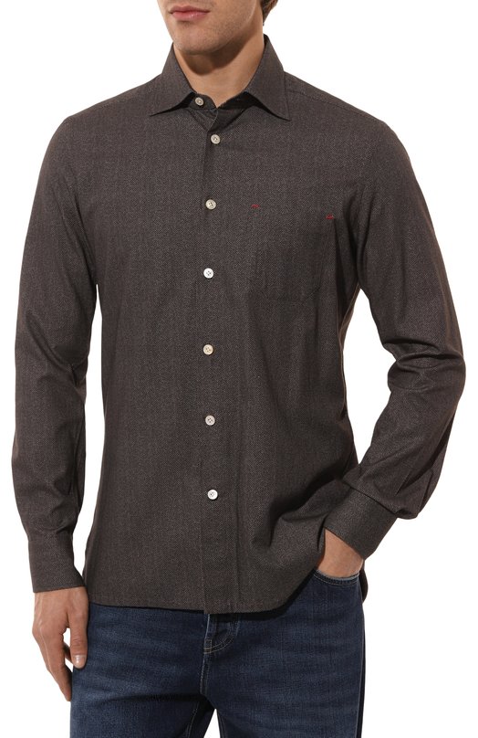 Хлопковая рубашка Kiton UMCNERH0908607 Коричневый  UMCNERH0908607 Фото 3
