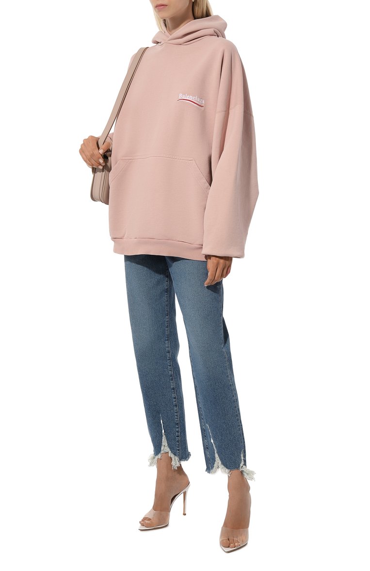 Женский хлопковое худи BALENCIAGA розового цвета, арт. 739024/TKVI9 | Фото 2 (Длина (для топов): Стандартные; Рукава: Длинные; Материал внешний: Хлопок; Женское Кросс-КТ: Худи-одежда; Стили: Кэжуэл; Автоматизация ТО: Проставлено; Автоматизация состава: Проставлено)