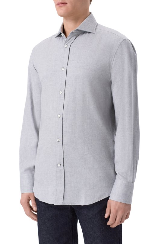 Рубашка из хлопка и лиоцелла Brunello Cucinelli MY6371718 Серый  MY6371718 Фото 3