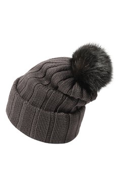 Женская шерстяная шапка BLACK SABLE серого цвета, арт. BS-005CW | Фото 3 (Материал: Текстиль, Шерсть; Материал сплава: Проставлено; Нос: Не проставлено)