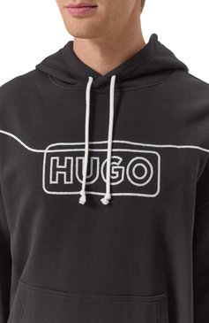 Мужской хлопковое худи HUGO BLUE черного цвета, арт. 50530342 | Фото 5 (Драгоценные камни: Проставлено; Материал сплава: Проставлено; Рукава: Длинные; Длина (для топов): Стандартные; Стили: Спорт-шик; Принт: С принтом; Мужское Кросс-КТ: Худи-одежда; Материал внешний: Хлопок)