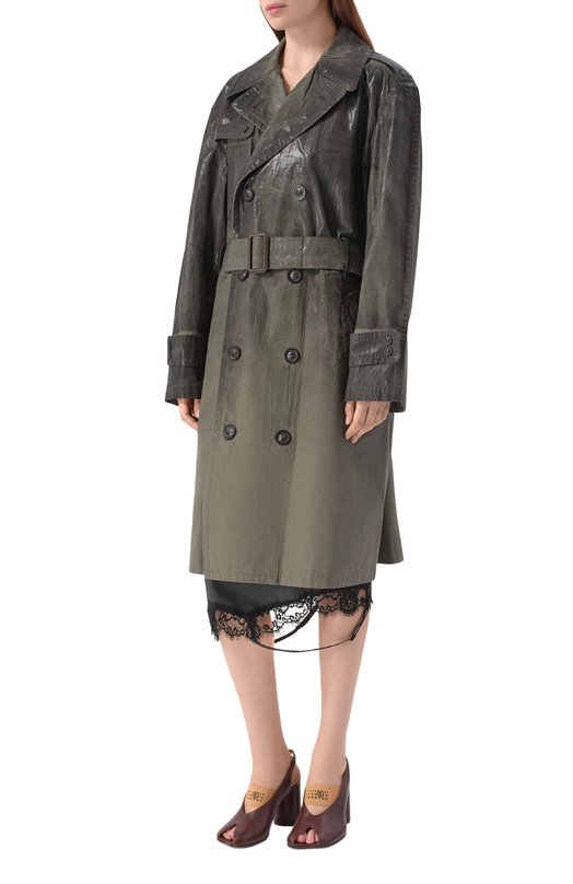 Хлопковый плащ Maison Margiela S51AH0208/M35783 Хаки  S51AH0208/M35783 Фото 3