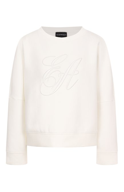Женский хлопковый свитшот EMPORIO ARMANI белого цвета, арт. EW000482/AF10002 | Фото 1 (Материал внешний: Хлопок; Рукава: Длинные; Драгоценные камни: Проставлено; Длина (для топов): Стандартные; Материал сплава: Проставлено)