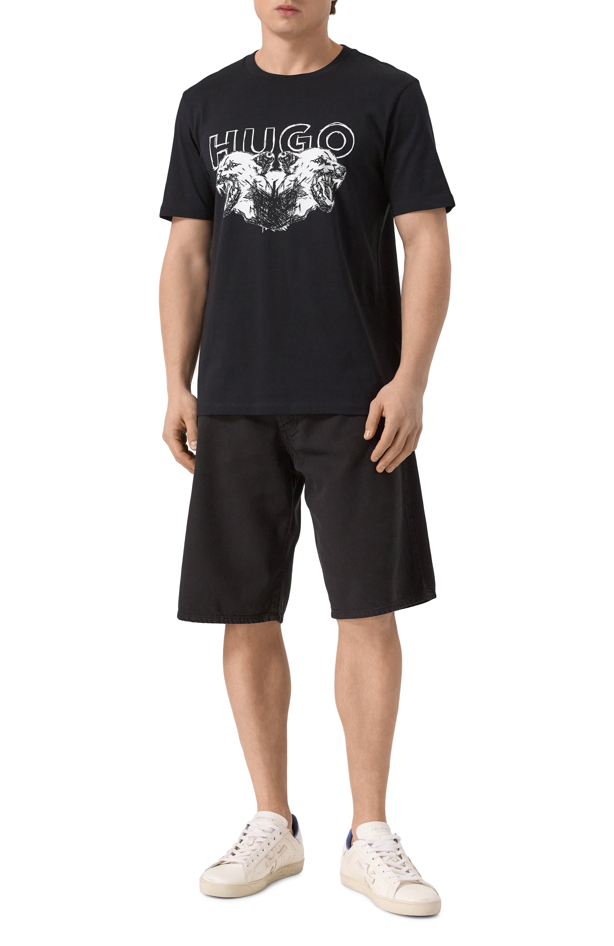 Хлопковая футболка HUGO черного цвета по цене 8995 руб., арт. 50538257, фото 2 Хлопковая футболка HUGO, арт. 50538257, фото 2