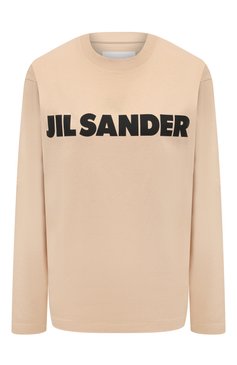 Женская хлопковый лонгслив JIL SANDER бежевого цвета, ар�т. J02GC0107/J20215 | Фото 1 (Рукава: Длинные; Длина (для топов): Стандартные; Принт: С принтом; Материал сплава: Проставлено; Материал внешний: Хлопок; Драгоценные камни: Проставлено; Стили: Минимализм; Женское Кросс-КТ: Лонгслив-одежда)