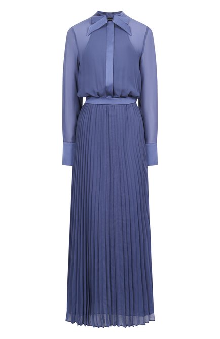 Женское платье EMPORIO ARMANI синего цвета, арт. EW000839/AF10209 | Фото 1 (Материал сплава: Проставлено; Драгоценные камни: Проставлено; Рукава: Длинные; Материал внешний: Синтетический материал; Длина Ж (юбки, платья, шорты): Макси)