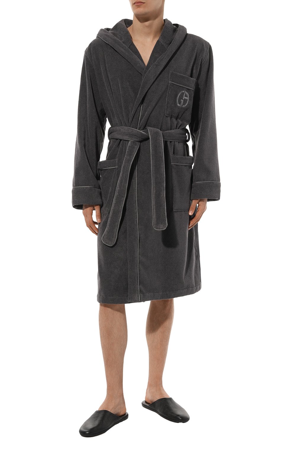 Хлопковый халат GIORGIO ARMANI темно-серого цвета по цене 56700 руб., арт. 200387/CC947, фото 2 Хлопковый халат GIORGIO ARMANI, арт. 200387/CC947, фото 2