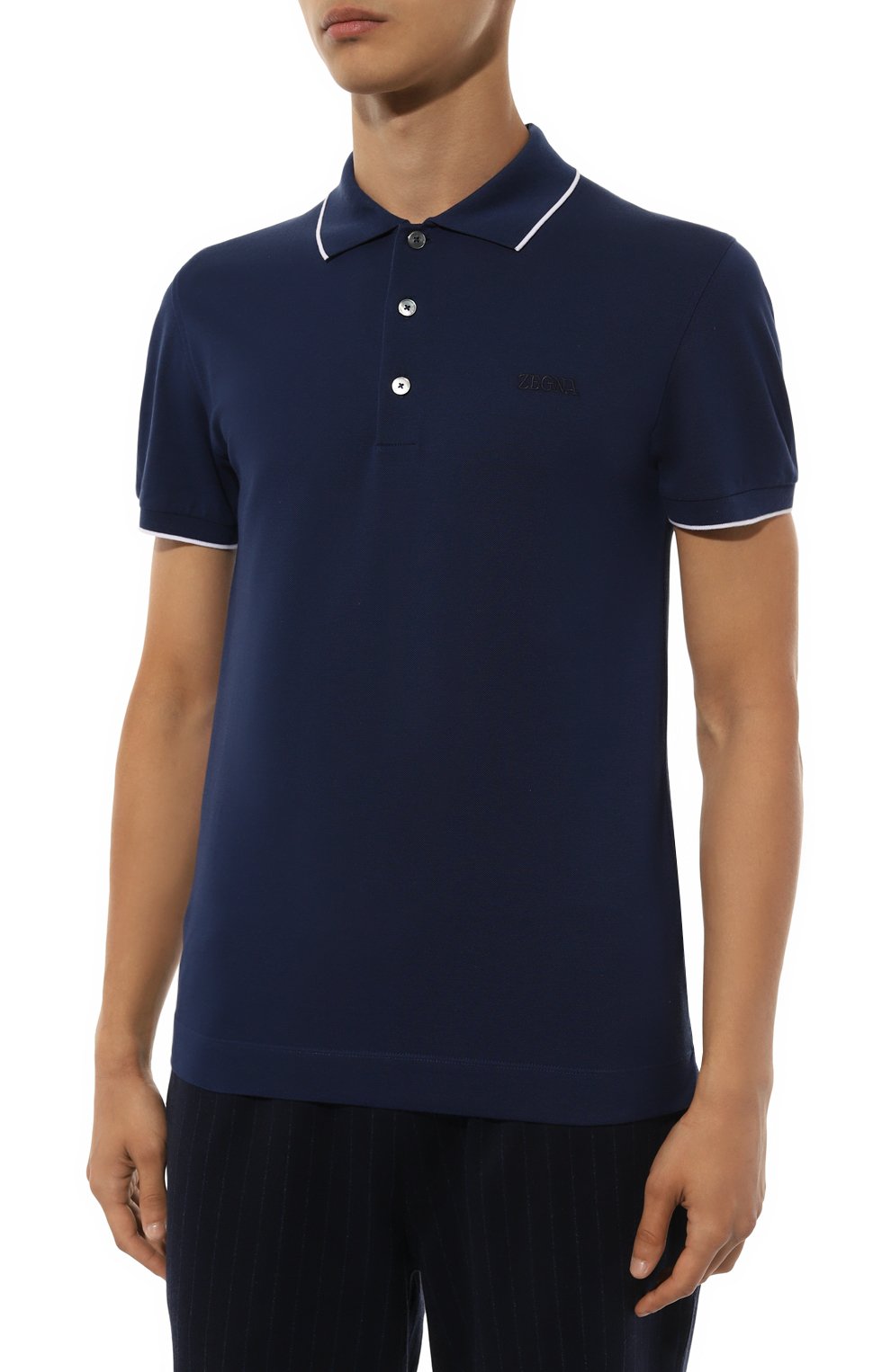 Хлопковое поло ZEGNA темно-синего цвета по цене 49950 руб., арт. UD358A7/D746, фото 3 Хлопковое поло ZEGNA, арт. UD358A7/D746, фото 3