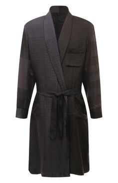 Мужской шелковый халат BRIONI темно-серого цвета, арт. NDV70L/P106L | Фото 1 (Материал внешний: Шелк; Длина (верхняя одежда): Длинные; Материал сплава: Проставлено; Драгоценные камни: Проставлено; Рукава: Длинные; Кросс-КТ: домашняя одежда)