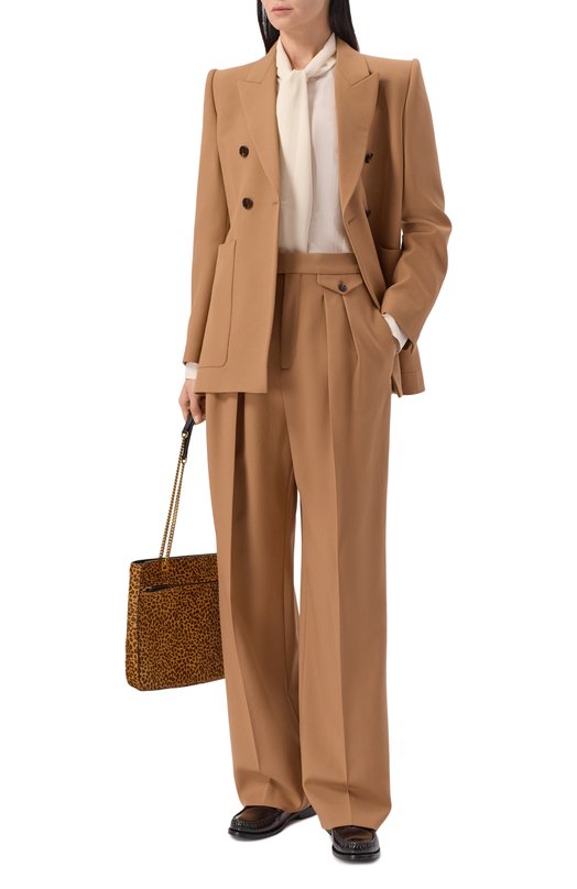 Шерстяные брюки Chloé CH26SPA06164 Бежевый  CH26SPA06164 Фото 2