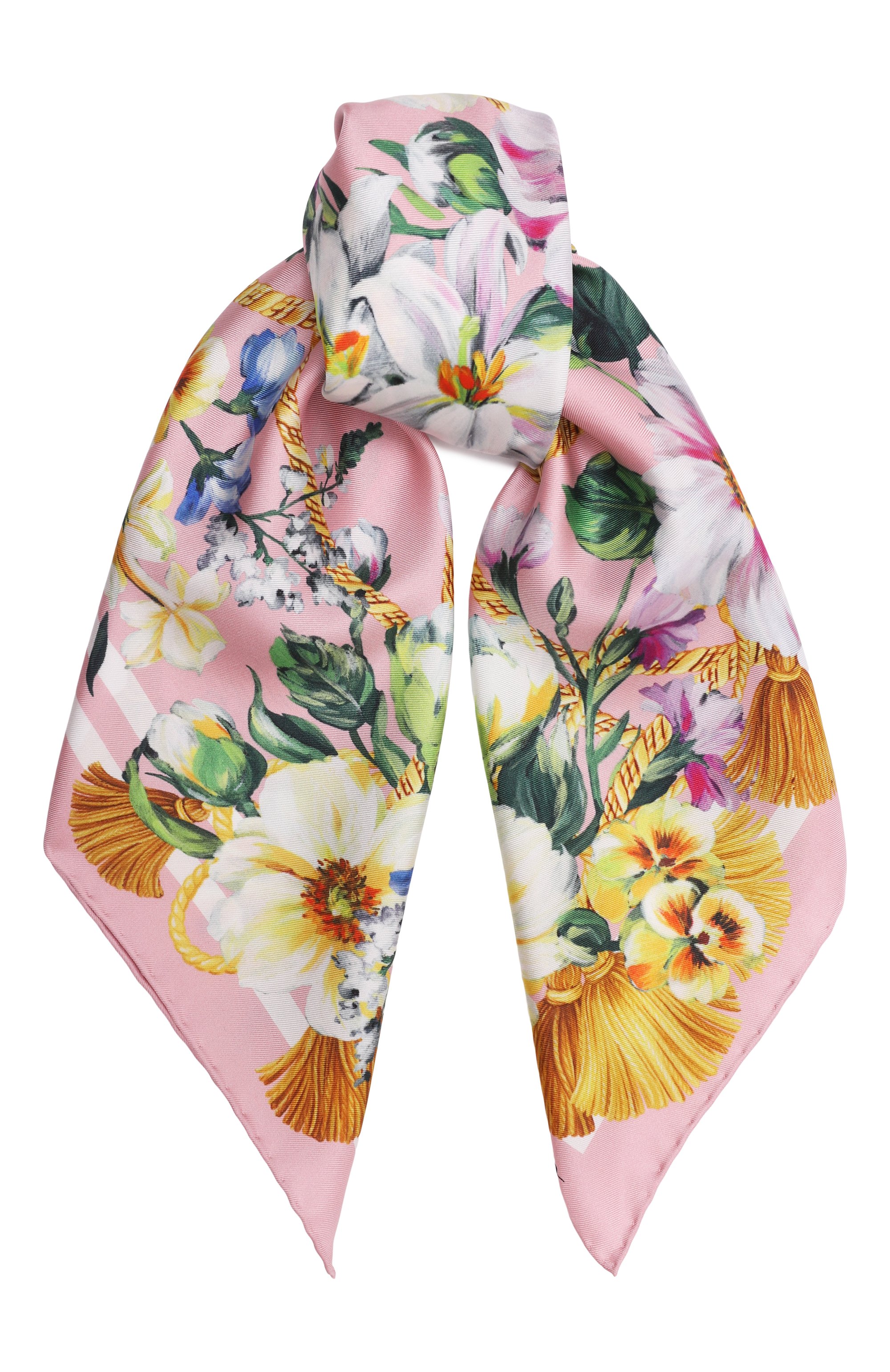 Шелковый платок DOLCE & GABBANA розового цвета по цене 54250 руб., арт. FN092R/GDCUQ, фото 1 Шелковый платок DOLCE & GABBANA, арт. FN092R/GDCUQ, фото 1