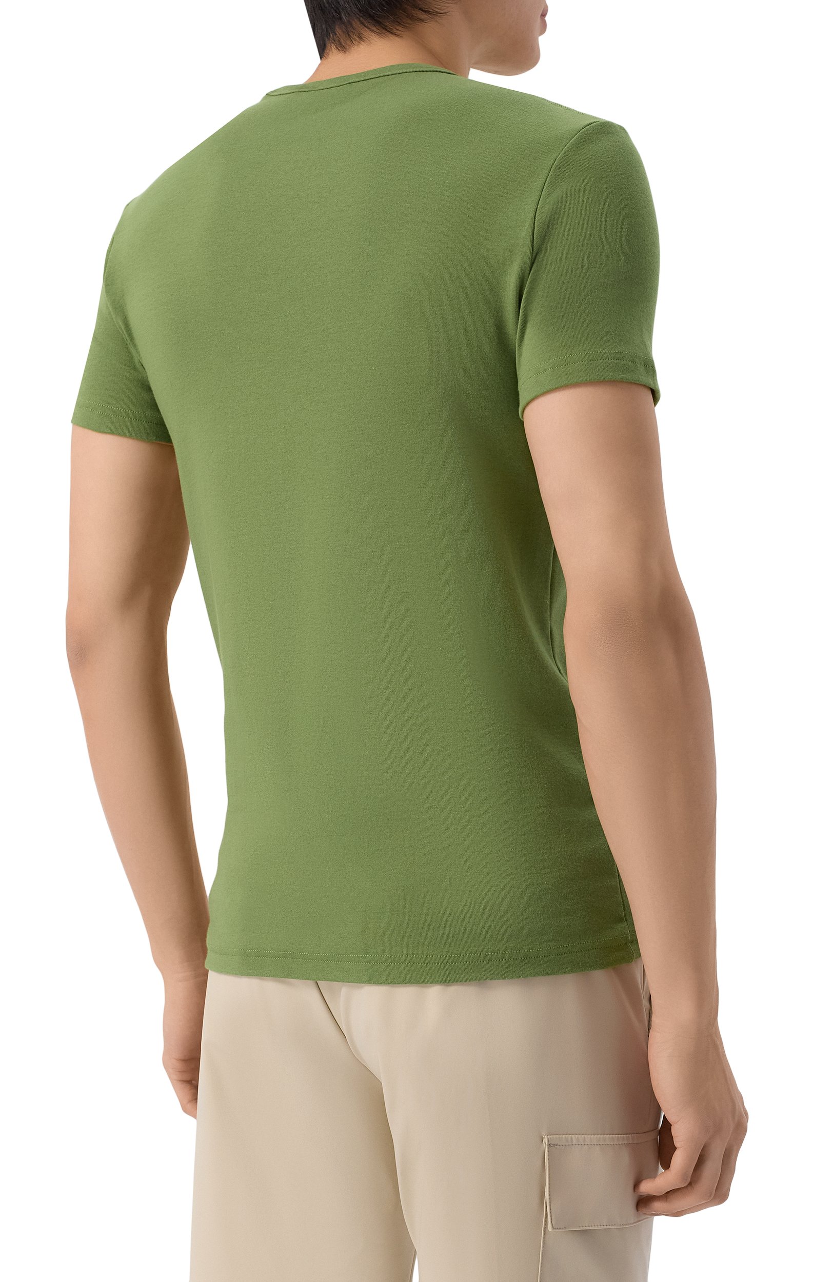 Хлопковая футболка KITON хаки цвета по цене 39950 руб., арт. UNWM008K0263L, фото 4 Хлопковая футболка KITON, арт. UNWM008K0263L, фото 4