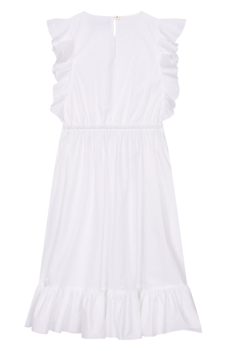 Детское хлопковое платье VERSACE белого цвета, арт. 1018151/1A13100/8A-14A | Фото 2 (Материал внешний: Хлопок; Рукава: Короткие; Девочки Кросс-КТ: Платье-одежда; Сл�учай: Повседневный; Материал подклада: Хлопок; Автоматизация ТО: Проставлено; Автоматизация состава: Проставлено; Ростовка одежда: 6 лет | 116 см, 8 лет | 128 см, 10 - 11 лет | 140 - 146см, 12 лет | 152 см, 16 лет | 164 см)