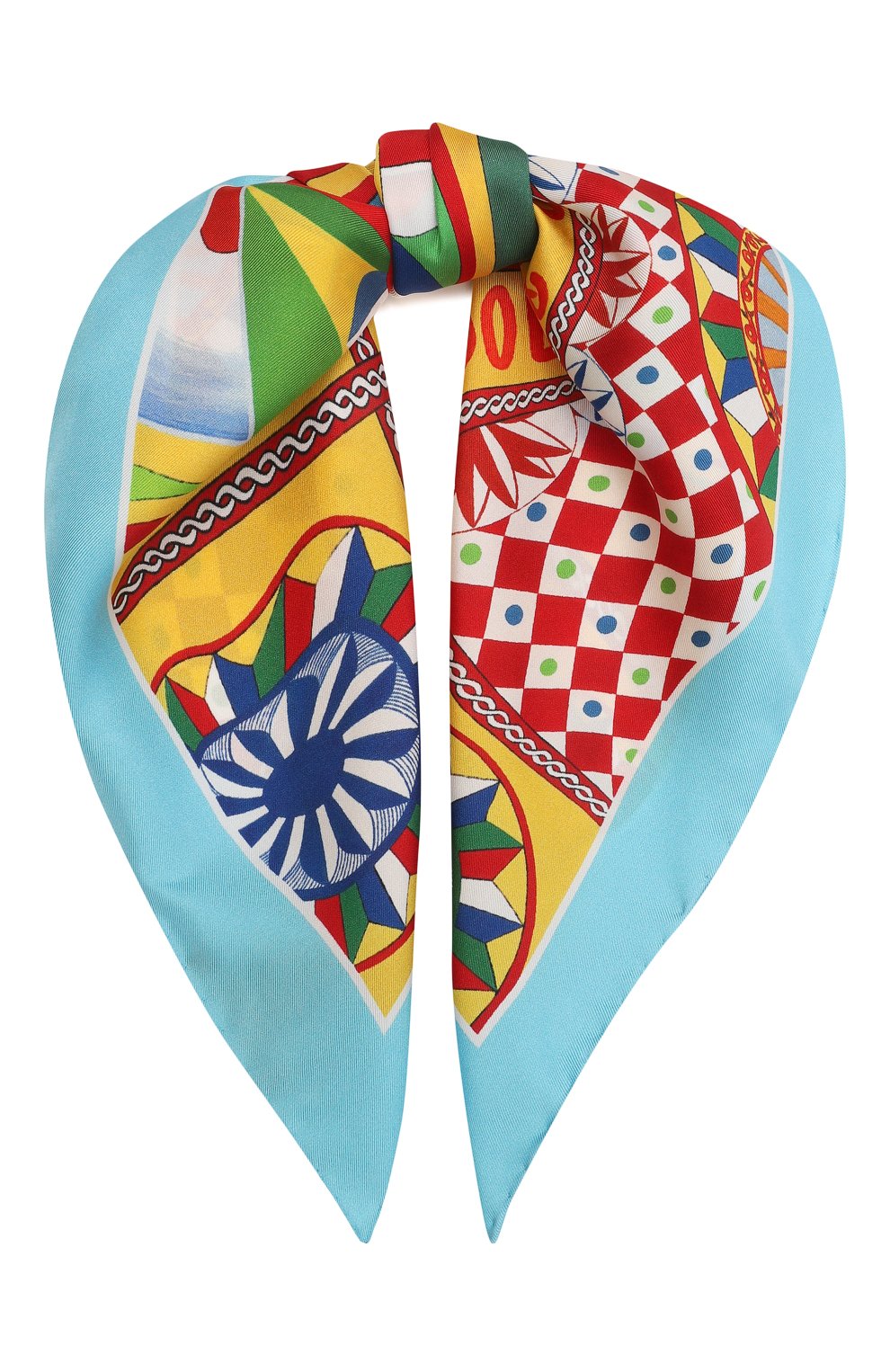 Шелковый платок DOLCE & GABBANA бирюзового цвета по цене 23600 руб., арт. FN093R/GDBTQ, фото 1 Шелковый платок DOLCE & GABBANA, арт. FN093R/GDBTQ, фото 1
