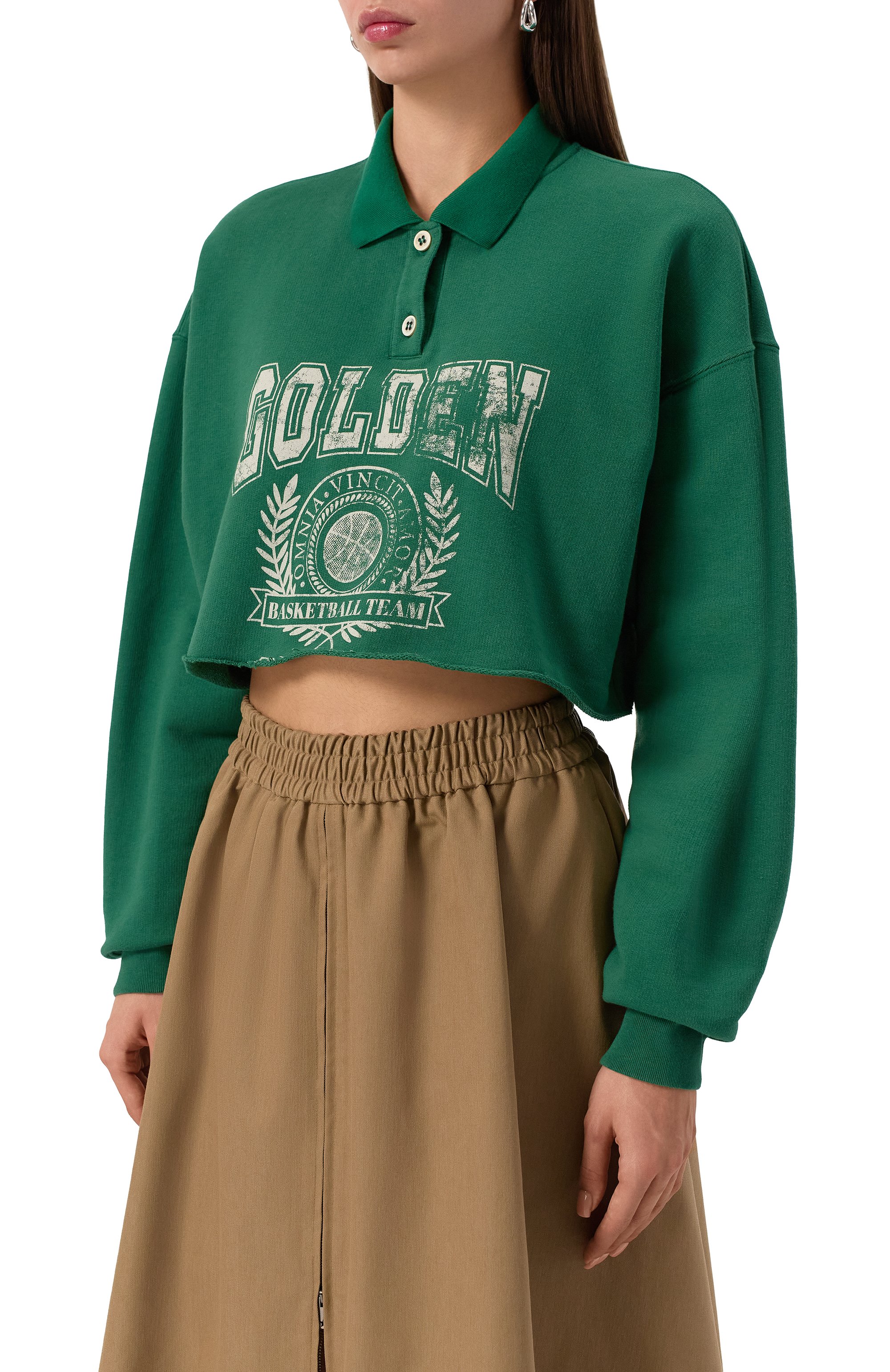 Хлопковое поло GOLDEN GOOSE DELUXE BRAND зеленого цвета по цене 39950 руб., арт. GWP02200.P001888, фото 3 Хлопковое поло GOLDEN GOOSE DELUXE BRAND, арт. GWP02200.P001888, фото 3