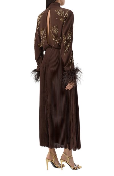 Шелковое платье с отделкой перьями страуса VALENTINO, арт. 9B3VAKP5/93M, фото 3