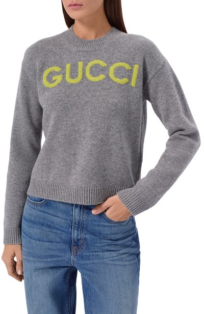 Шерстяной свитер GUCCI серого цвета по цене 194500 руб., арт. 770072/XKEBC, фото 3 Шерстяной свитер GUCCI, арт. 770072/XKEBC, фото 3