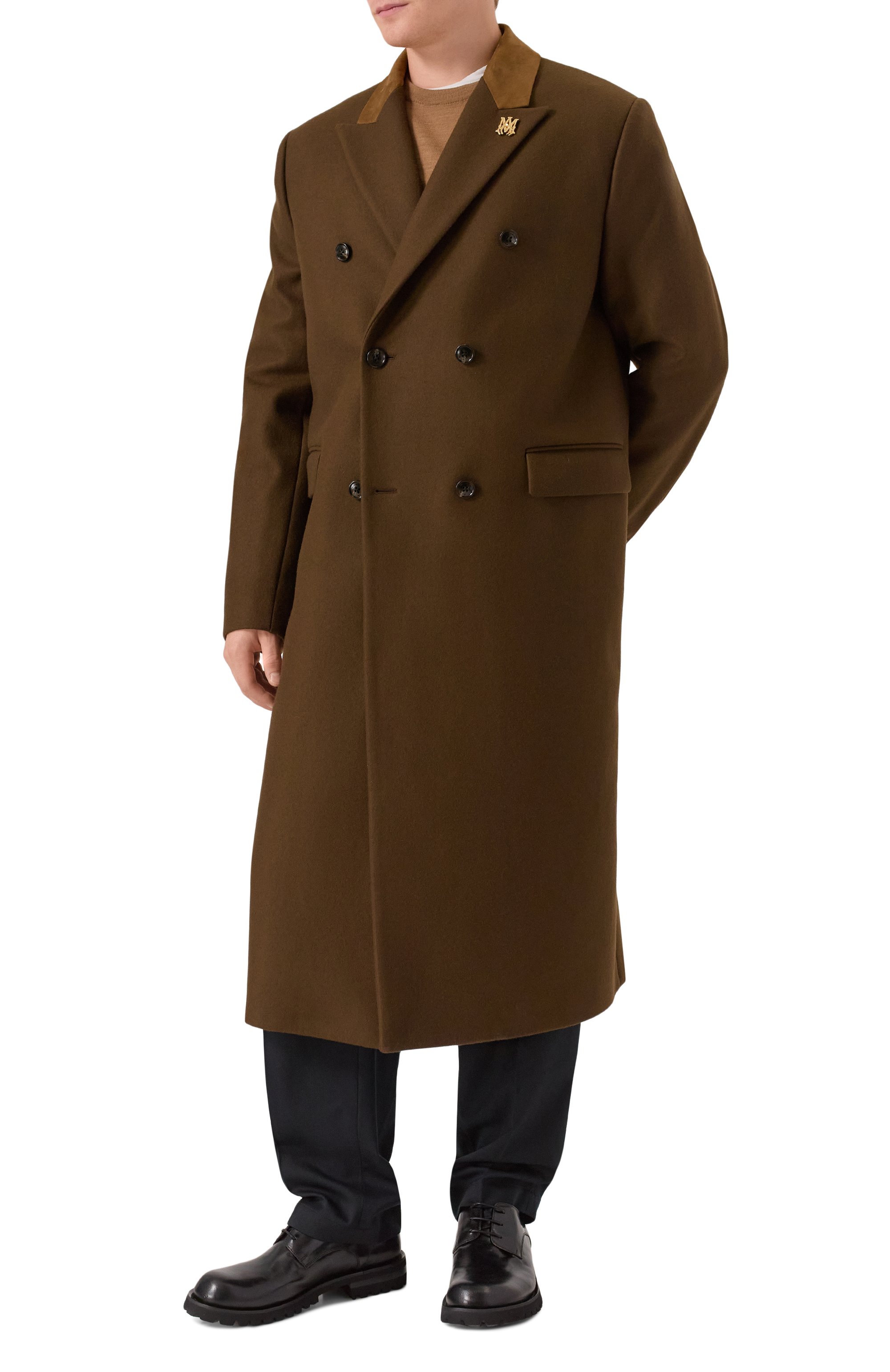 Шерстяное пальто AMIRI коричневого цвета по цене 277000 руб., арт. AMCTDS1003, фото 2 Шерстяное пальто AMIRI, арт. AMCTDS1003, фото 2