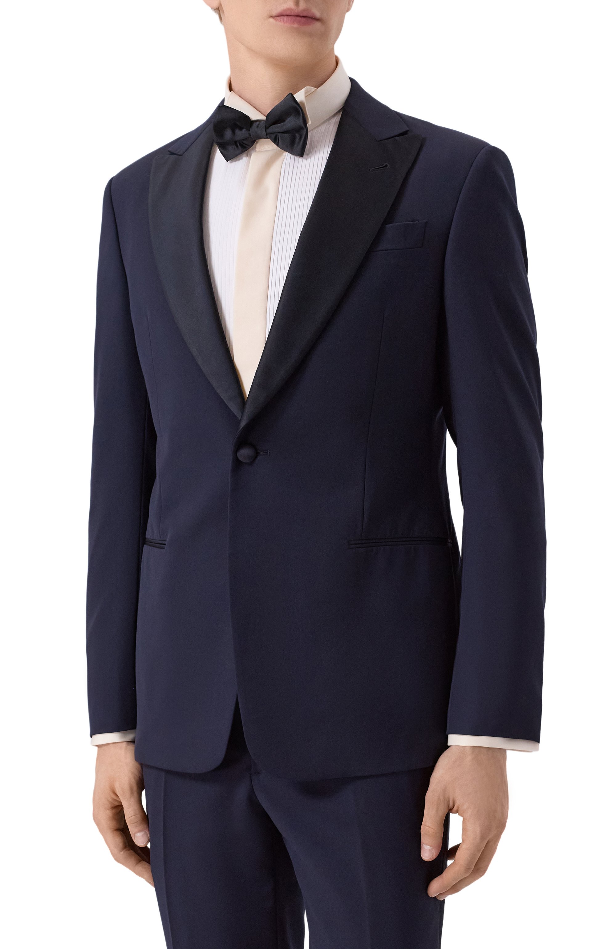 Шерстяной смокинг GIORGIO ARMANI темно-синего цвета по цене 310500 руб., арт. 8WGAS001/T0075/UBUV, фото 2 Шерстяной смокинг GIORGIO ARMANI, арт. 8WGAS001/T0075/UBUV, фото 2