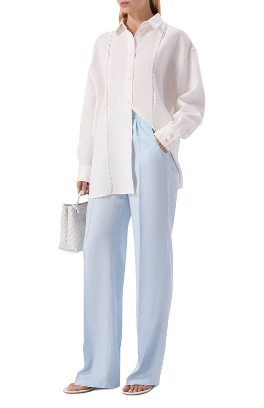 Льняные брюки Kiton D48122H09690 Голубой  D48122H09690 Фото 2