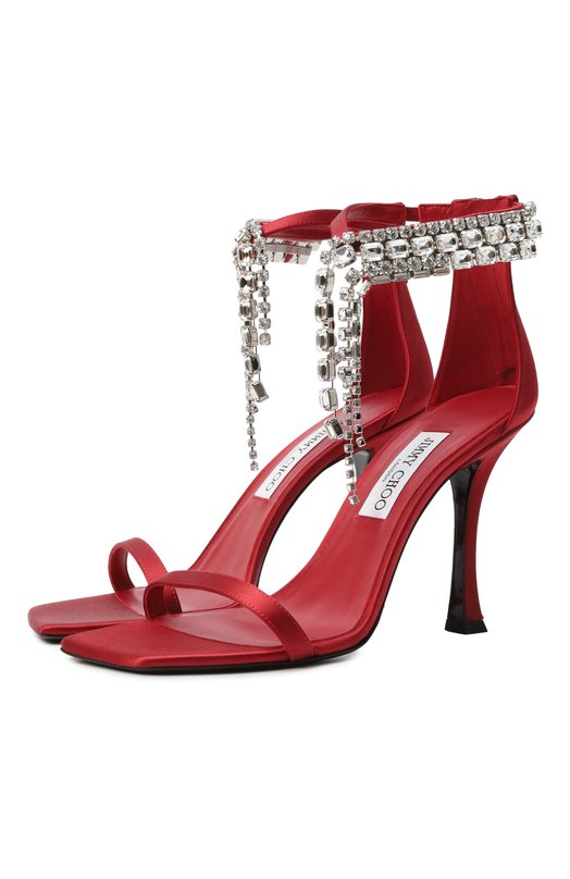 Текстильные босоножки Verity 100 Jimmy Choo VERITYSANDAL100SAT Красный VERITYSANDAL100SAT