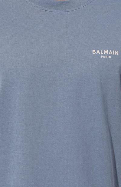 Хлопковая футболка BALMAIN голубого цвета по цене 36050 руб., арт. CH1EF000/BB04, фото 5 Хлопковая футболка BALMAIN, арт. CH1EF000/BB04, фото 5