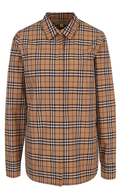 Женская приталенная хлопковая блуза в клетку BURBERRY, арт. 4073856