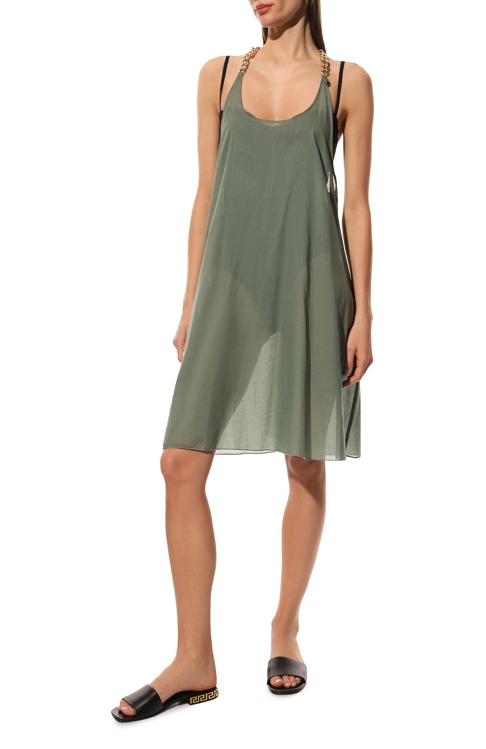 Хлопковое платье STELLA MCCARTNEY хаки цвета по цене 59950 руб., арт. S7A341650, фото 3 Хлопковое платье STELLA MCCARTNEY, арт. S7A341650, фото 3