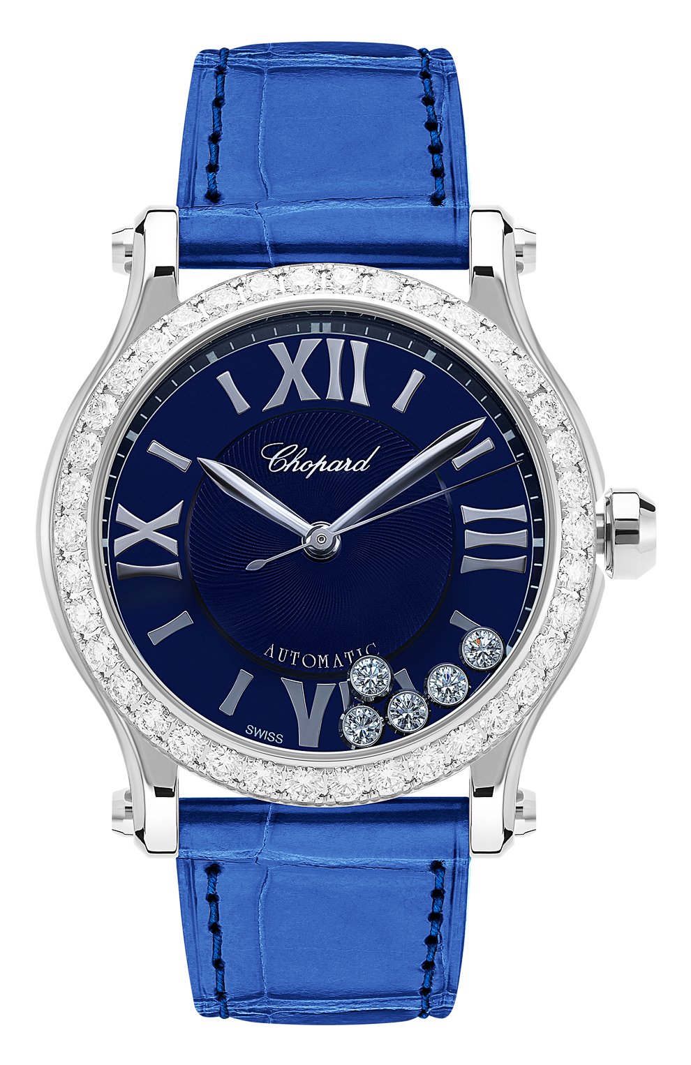 Женские часы happy sport steel diamond CHOPARD бесцветного цвета, арт. 278573-3008 | Фото 1 (Механизм: Автомат; Материал корпуса: Сталь; Региональные ограничения белый список (Axapta Mercury): Не проставлено; Нос: Не проставлено; Цвет циферблата: Синий)