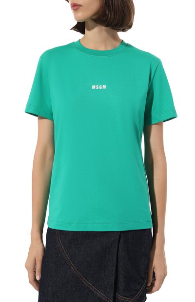 Хлопковая футболка MSGM зеленого цвета по цене 12300 руб., арт. 3541MDM500/237798, фото 3 Хлопковая футболка MSGM, арт. 3541MDM500/237798, фото 3